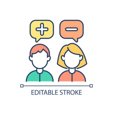 RGB renk simgesindeki görüş farklılıkları. Birbirimizle fikir ayrılığı. Katılmıyorum ve katılıyorum. İzole vektör çizimi. Basit bir çizgi çizimi. Düzenlenebilir felç. Kullanılan Arial yazı tipi