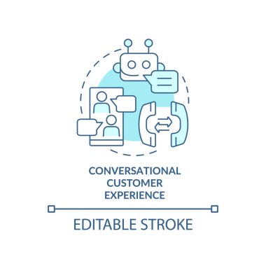 Sohbet eden müşteriler turkuaz konsept ikonu deneyimlerler. Satış trendi soyut fikir ince çizgi çizimi. İzole bir taslak çizim. Düzenlenebilir felç. Arial, Myriad Pro-Kalın yazı tipleri