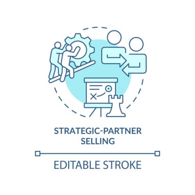 Stratejik ortak turkuaz konsept simgesi satıyor. Satış stratejisi soyut fikir ince çizgi çizimi. İşbirliği. İzole bir taslak çizim. Düzenlenebilir felç. Arial, Myriad Pro-Kalın yazı tipleri