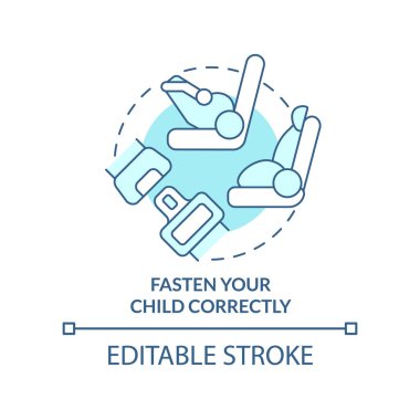 Çocuğunuzu doğru şekilde turkuaz konsept simgesine bağlayın. Yeni yürümeye başlayan çocuklarla gezmek soyut bir fikir önerisi ince çizgi çizimi. İzole bir taslak çizim. Düzenlenebilir felç. Arial, Myriad Pro-Kalın yazı tipleri