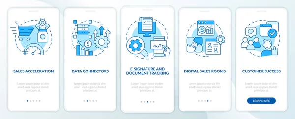 Outils Vente Bleu Onboarding Écran Application Mobile Tendances Marketing Parcourir — Image vectorielle