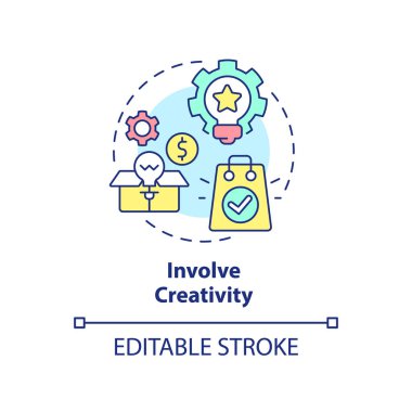 Yaratıcılık konsepti ikonu dahil. Satış trendi soyut fikir ince çizgi çizimi. Müşteri memnuniyeti için yeni çözümler. İzole bir taslak çizim. Düzenlenebilir felç. Arial, Myriad Pro-Kalın yazı tipleri