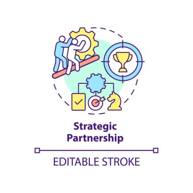 Stratejik ortaklık konsepti ikonu. Alıcı-satıcı etkileşimi soyut fikir ince çizgi çizimi. İş birliği. İzole bir taslak çizim. Düzenlenebilir felç. Arial, Myriad Pro-Kalın yazı tipleri