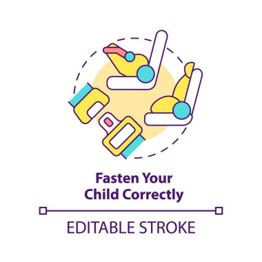 Çocuğunuzun konsept simgesini doğru şekilde takın. Yeni yürümeye başlayan çocuklarla gezmek soyut bir fikir önerisi ince çizgi çizimi. İzole bir taslak çizim. Düzenlenebilir felç. Arial, Myriad Pro-Kalın yazı tipleri