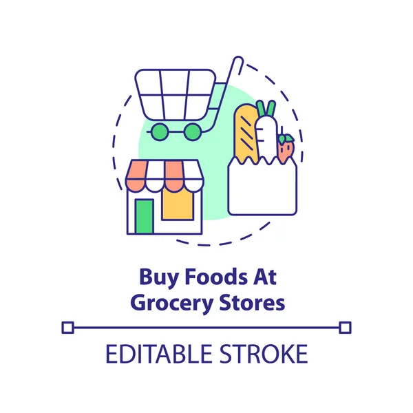 Buy foods at grocery stores concept icon. Road trip recommendation abstract idea thin line illustration. Isolated outline drawing. Editable stroke. Arial, Myriad Pro-Bold fonts used