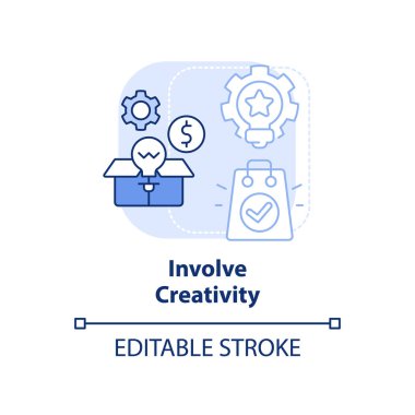 Yaratıcılık içeren açık mavi konsept ikonu. Satış trendi soyut fikir ince çizgi çizimi. Yeni çözümler. İzole bir taslak çizim. Düzenlenebilir felç. Arial, Myriad Pro-Kalın yazı tipleri
