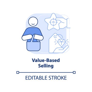 Değer tabanlı açık mavi konsept ikonu. Satış trendi soyut fikir ince çizgi çizimi. Akıllıca satın alma kararları. İzole bir taslak çizim. Düzenlenebilir felç. Arial, Myriad Pro-Kalın yazı tipleri