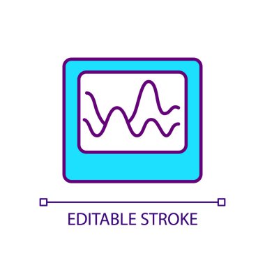 Konuşma tanıma RGB renk simgesi. Ses taraması. Biyometrik cihaz. Sözcü kimliği. İzole vektör çizimi. Basit bir çizgi çizimi. Düzenlenebilir felç. Kullanılan Arial yazı tipi