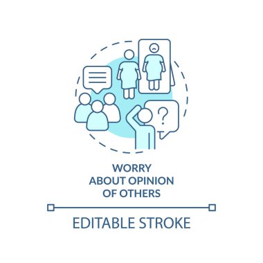 Turkuaz konsept ikonu hakkında endişelen. Vücut görüntüsü sorunu olan genç soyut fikir ince çizgi çizimi. İzole bir taslak çizim. Düzenlenebilir felç. Arial, Myriad Pro-Kalın yazı tipleri