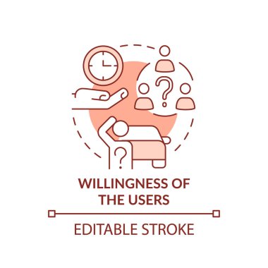 Kullanıcıların isteği kırmızı konsept simgesi. Müşteri alışkanlıklarını değiştir. Maas soyut fikir ince çizgi illüstrasyon yayınlar. İzole bir taslak çizim. Düzenlenebilir felç. Arial, Myriad Pro-Kalın yazı tipleri