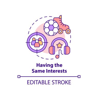 Aynı ilgi alanlarına sahip konsept ikonu. Gençlerin davranışları üzerinde akran etkisi soyut fikirler üzerinde ince çizgi çizimi. İzole bir taslak çizim. Düzenlenebilir felç. Arial, Myriad Pro-Kalın yazı tipleri