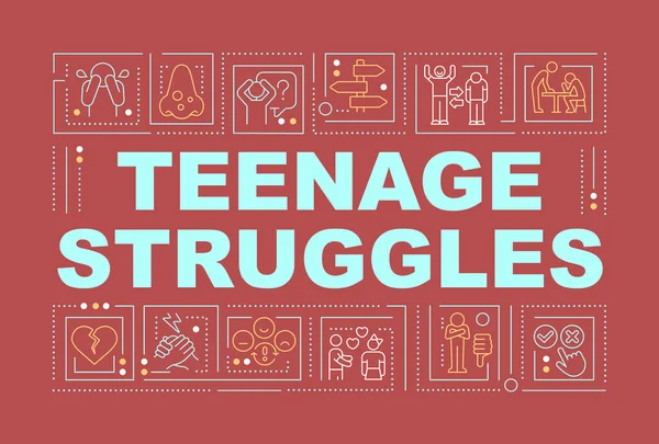 Los Adolescentes Refieren Conceptos Palabras Banner Rojo Acné Cuestiones Sociales — Vector de stock