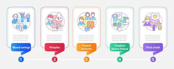 Principales Preocupaciones Que Enfrentan Los Adolescentes Plantilla Infografía Rectángulo Espinillas — Archivo Imágenes Vectoriales