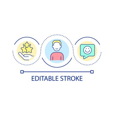 Müşteri sadakat döngüsü konsepti oluşturuluyor. Müşterilere soyut ve ince çizgili çizgiler çizerek mükemmel bir hizmet sunuyor. Olumlu geri bildirim. İzole bir taslak çizim. Düzenlenebilir felç. Kullanılan Arial yazı tipi