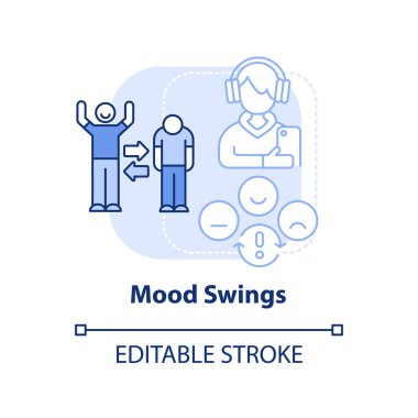 Ruh hali değişiklikleri açık mavi konsept ikonu. Gençlik sorunları soyut fikir ince çizgi çizimi. Hormonal değişimler. Bipolar bozukluk. İzole bir taslak çizim. Düzenlenebilir felç. Arial, Myriad Pro-Kalın yazı tipleri