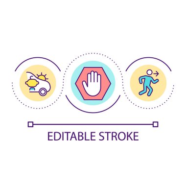 Otomobil döngüsü konsept ikonunda çocuğu yalnız bırakma. Aile tavsiyeleri içeren gezintiler soyut fikir ince çizgili illüstrasyon. İzole bir taslak çizim. Düzenlenebilir felç. Kullanılan Arial yazı tipi