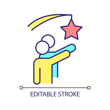 Ortak hedef RGB renk simgesi için çalışıyor. Kariyer özlemleri. Aynı rüyayı paylaşıyoruz. Arzuları yerine getirmek. İzole vektör çizimi. Basit bir çizgi çizimi. Düzenlenebilir felç. Kullanılan Arial yazı tipi