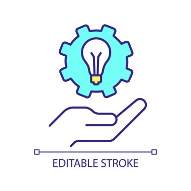 İş dünyası RGB renk ikonu için yenilikçi bir fikir. Yaratıcılık gelişimi. Yaratıcı düşünme becerileri. İzole vektör çizimi. Basit bir çizgi çizimi. Düzenlenebilir felç. Kullanılan Arial yazı tipi