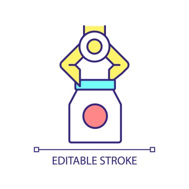 Yeni ürün geliştirme RGB renk simgesi. Marka tasarımında başarılı olmak. Üretim süreci. İzole vektör çizimi. Basit bir çizgi çizimi. Düzenlenebilir felç. Kullanılan Arial yazı tipi