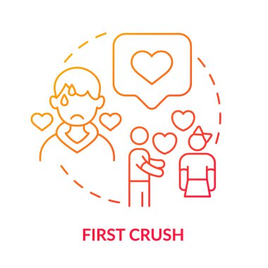 İlk ezme kırmızı gradyan konsept simgesi. Gençlik problemi soyut fikir ince çizgi çizimi. Âşık olmak. Romantik ilişkiler geliştirmek. İzole bir taslak çizim. Kullanılan sayısız Pro-Kalın yazı tipi