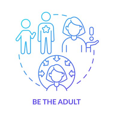 Olumlu yetişkin rol modeli mavi gradyan konsept ikonu olun. Ebeveynlik stratejisi soyut fikir ince çizgi çizimi. Başarılı bir çocuk yetiştirmek. İzole bir taslak çizim. Kullanılan sayısız Pro-Kalın yazı tipi