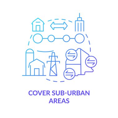 Kenar mahallelerin mavi gradyan konsept simgesini kaplayın. Şehir dışı altyapısı. Taşınabilirlik hizmeti inşa etmek soyut fikir ince çizgi çizimi. İzole bir taslak çizim. Kullanılan sayısız Pro-Kalın yazı tipi