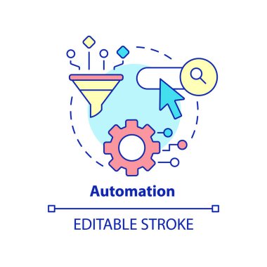 Otomasyon konsepti simgesi. Tekrarlanan görevler için yazılım. Arama motoru optimizasyonu soyut fikir ince çizgi çizimi. İzole bir taslak çizim. Düzenlenebilir felç. Arial, Myriad Pro-Kalın yazı tipleri