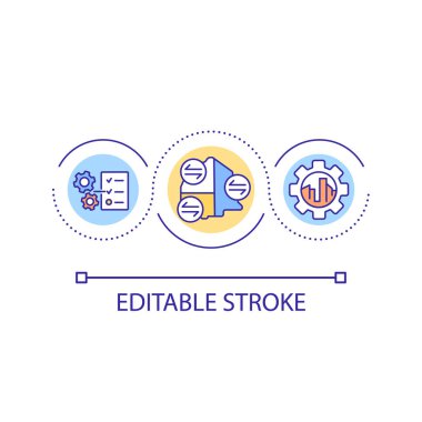 Hareket politikaları ve yönetmelikler döngü konsepti simgesi. Evlat edinme hizmetleri. Maas tanıtım bileşeni soyut fikir ince çizgi çizimi. İzole bir taslak çizim. Düzenlenebilir felç. Kullanılan Arial yazı tipi