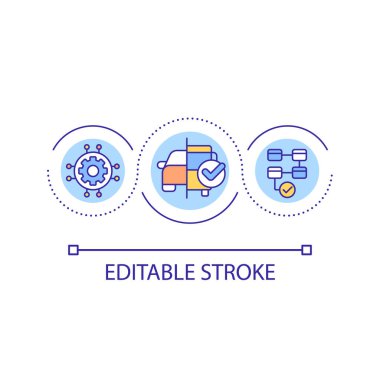 Mobilite hizmetleri döngü konsepti simgesini çalıştırıyor. Kalite ve ulaşılabilirlik. Maas tanıtım bileşeni soyut fikir ince çizgi çizimi. İzole bir taslak çizim. Düzenlenebilir felç. Kullanılan Arial yazı tipi