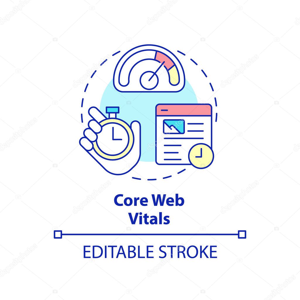 Core web vitals concept icon. Set of standards. Search engine optimization abstract idea thin line illustration. Isolated outline drawing. Editable stroke. Arial, Myriad Pro-Bold fonts used