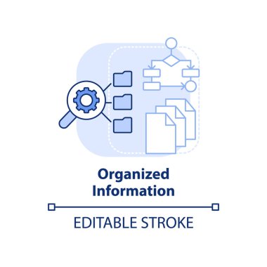 Organize bilgi açık mavi konsept simgesi. Arama motoru optimizasyon prensibi soyut fikir ince çizgi çizimi. İzole bir taslak çizim. Düzenlenebilir felç. Arial, Myriad Pro-Kalın yazı tipleri