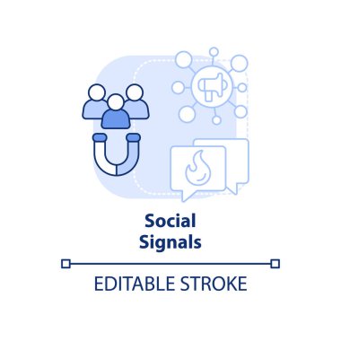Sosyal sinyaller açık mavi konsept simgesi. Sosyal medya paylaşımları. SEO sıralama faktörü soyut fikir ince çizgi çizimi. İzole bir taslak çizim. Düzenlenebilir felç. Arial, Myriad Pro-Kalın yazı tipleri