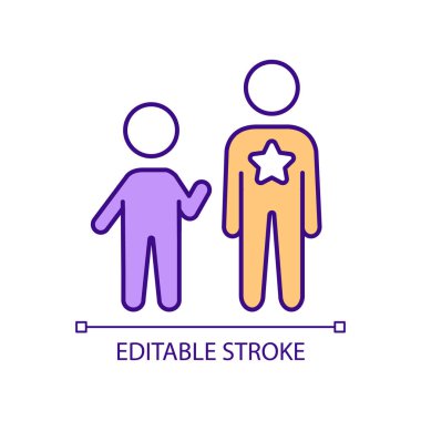 RGB renk ikonu için iyi bir ebeveyn rolü modeli. Başarılı bir çocuk yetiştirmek. Pozitif rol modeli. Mükemmel ebeveyn. İzole vektör çizimi. Basit bir çizgi çizimi. Düzenlenebilir felç. Kullanılan Arial yazı tipi