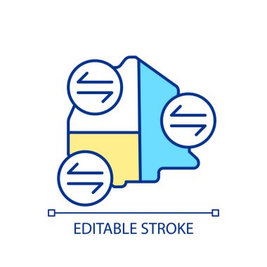 Coğrafi uzantı RGB renk simgesi. Bölge ve eyalet. Ülke haritası. Bölgesel sınırlar. İzole vektör çizimi. Basit bir çizgi çizimi. Düzenlenebilir felç. Kullanılan Arial yazı tipi