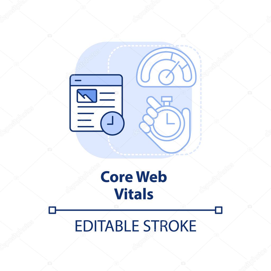 Core web vitals light blue concept icon. Set of standards. Search engine optimization abstract idea thin line illustration. Isolated outline drawing. Editable stroke. Arial, Myriad Pro-Bold fonts used