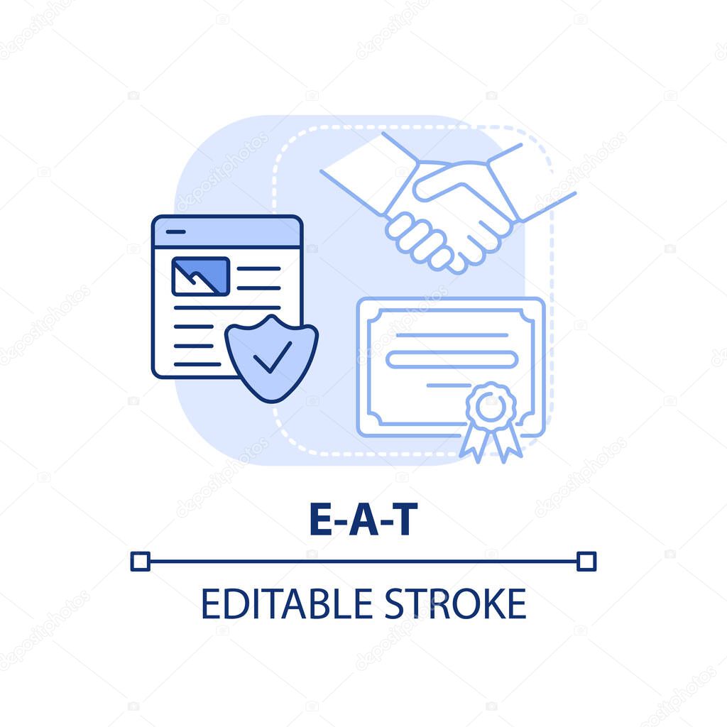 EAT light blue concept icon. Expertise and trust. Search engine optimization abstract idea thin line illustration. Isolated outline drawing. Editable stroke. Arial, Myriad Pro-Bold fonts used