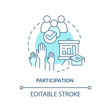 Katılım turkuvaz konsept simgesi. Nişan işlemini öğreniyorum. Soyut fikir ince çizgi illüstrasyonunu öğreniyorum. İzole bir taslak çizim. Düzenlenebilir felç. Arial, Myriad Pro-Kalın yazı tipleri