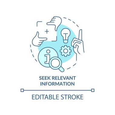 İlgili bilgi türkuaz konsept simgesi ara. Faydalı bilgi. Soyut fikir ince çizgi çizimi öğreniyorum. İzole bir taslak çizim. Düzenlenebilir felç. Arial, Myriad Pro-Kalın yazı tipleri