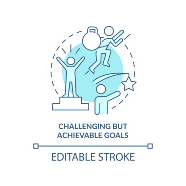 Zorlu ama ulaşılabilir hedefler kavram simgesini turkuaz hale getiriyor. Soyut fikir ince çizgi çizimlerini öğrenme prensibi. İzole bir taslak çizim. Düzenlenebilir felç. Arial, Myriad Pro-Kalın yazı tipleri