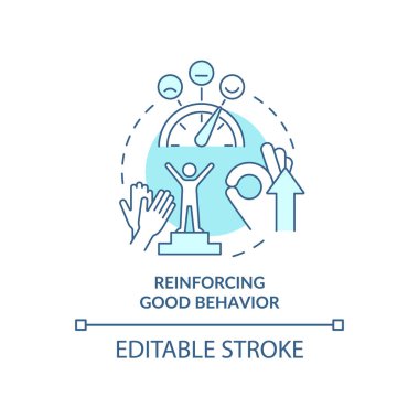 İyi hal türkuaz konsept ikonunu güçlendiriyorum. Şükret ve teşekkür et. Çevresel soyut fikir ince çizgi çizimi. İzole bir taslak çizim. Düzenlenebilir felç. Arial, Myriad Pro-Kalın yazı tipleri