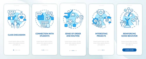 Healthy Learning Environament Blue Onboarding Mobile App Screen Walkthrough Steps — Stock Vector