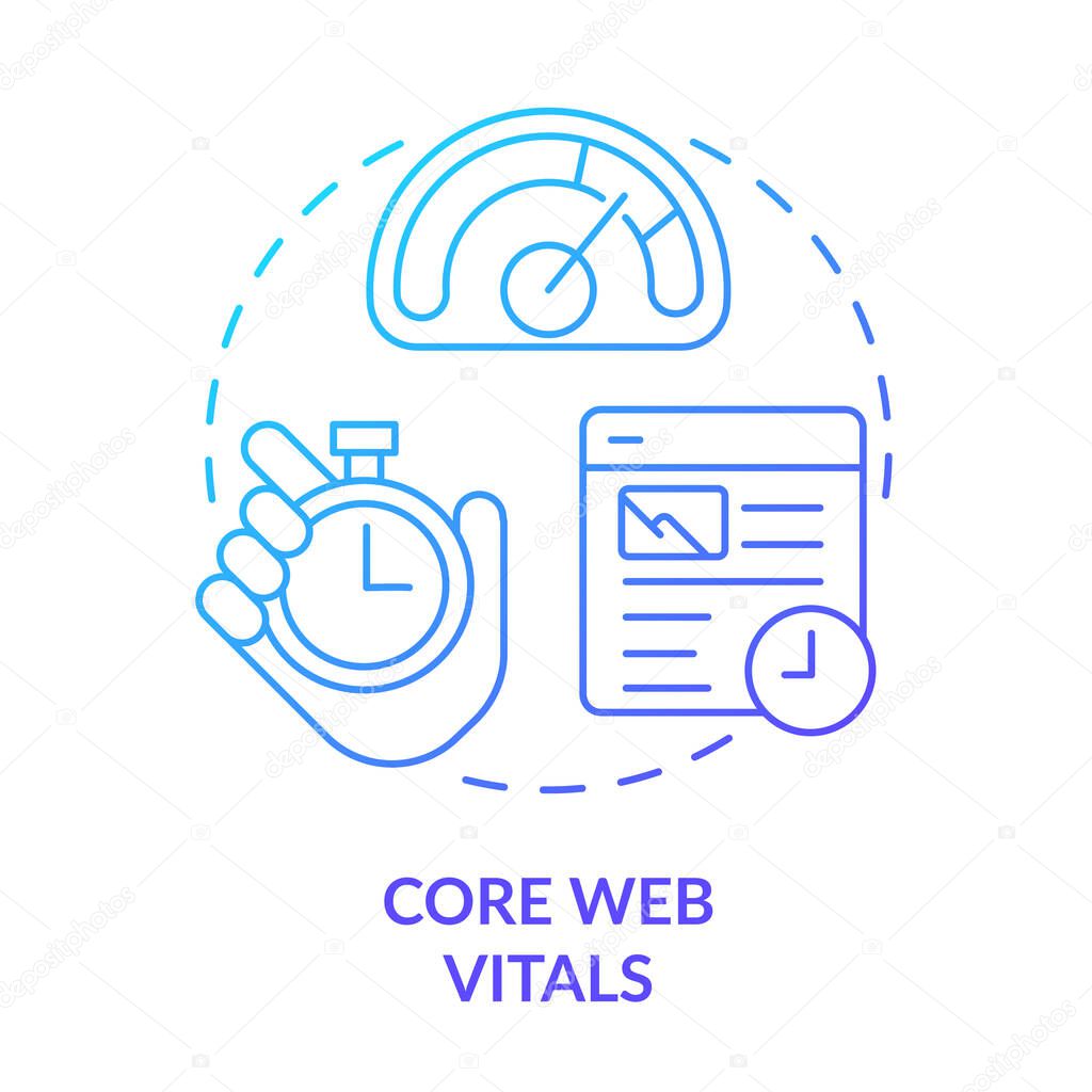 Core web vitals blue gradient concept icon. Set of website standards. Search engine optimization abstract idea thin line illustration. Isolated outline drawing. Myriad Pro-Bold font used