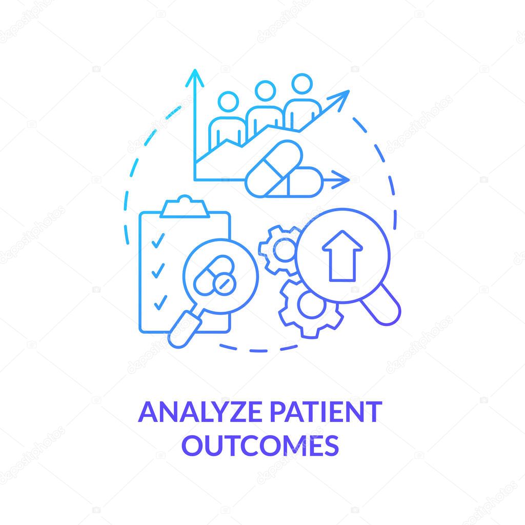 Analyze patient outcomes blue gradient concept icon. Improving quality of healthcare abstract idea thin line illustration. Medical treatment impact. Isolated outline drawing. Myriad Pro-Bold font used
