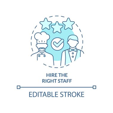 Sağ personel turkuaz konsept ikonu işe alın. Yeni bir restoran soyut fikir çizgisi çizimi planlıyorum. Adam alımı. İzole bir taslak çizim. Düzenlenebilir felç. Arial, Myriad Pro-Kalın yazı tipleri