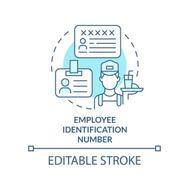 Çalışanların kimlik numarası turkuaz konsept simgesi. Restoran işletme lisansı soyut fikir ince çizgili illüstrasyon. İzole bir taslak çizim. Düzenlenebilir felç. Arial, Myriad Pro-Kalın yazı tipleri