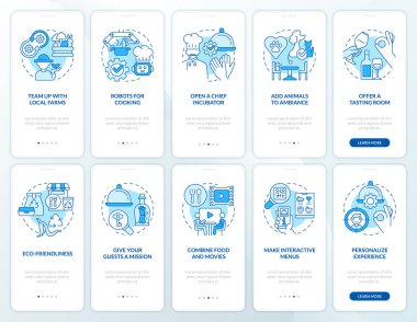 Lokanta mavisi için stratejik plan mobil uygulama ekranında. Doğrusal kavramlarla düzenlenebilir grafik yönergelerini 5 adımda gezdir. UI, UX, GUI şablonu. Kullanılan sayısız Pro-Kalın, Düzenli yazı tipleri
