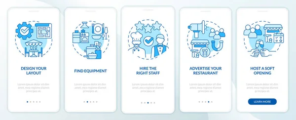 Memulai Daftar Cek Restoran Biru Onboarding Layar Aplikasi Mobile Walkthrough - Stok Vektor