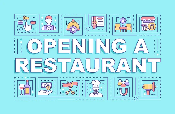 Άνοιγμα Έννοια Λέξη Εστιατόριο Τιρκουάζ Πανό Επαγγελματικό Σχέδιο Infographics Επεξεργάσιμα — Διανυσματικό Αρχείο