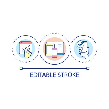 Web sitesi döngü konsepti simgesinin mobil versiyonu. Mobil öncelikli indeksleme. Arama motoru optimizasyonu soyut fikir ince çizgi çizimi. İzole bir taslak çizim. Düzenlenebilir felç. Arial yazı tipi kullanımı