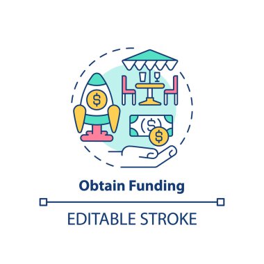 Finansman konsepti simgesi al. Restoran seyahatine başla soyut fikir ince çizgi çizimi. İş kredileri. Finansmanı sağla. İzole bir taslak çizim. Düzenlenebilir felç. Arial, Myriad Pro-Kalın yazı tipleri